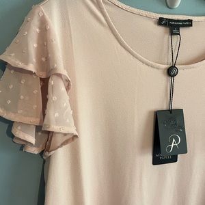 SELLING ADRIANNA PAPELL BLOUSE FOR WOMEN SIZE S COLOR CHAMPAGNE FLUTTER SLEEVE